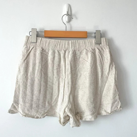 Linen Blend Ruffle Hem Pull On Shorts Beige Oatmeal Size Small - Picture 4 of 6